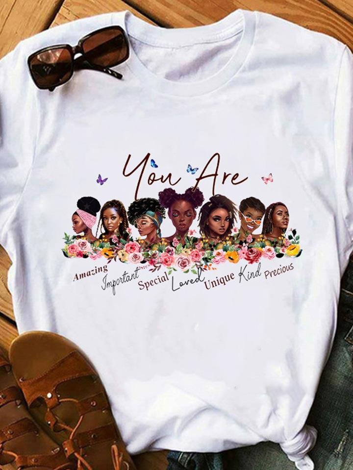 Women Black Girl Letters Print Short-sleeved Feminism T-shirt