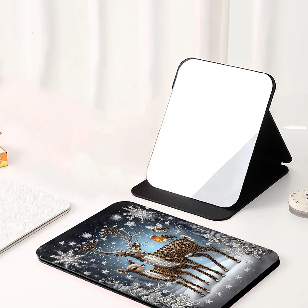 DIY Diamond Art Shiny Crystal Mirror Lightweight Standing Makeup Mirror (Elk)