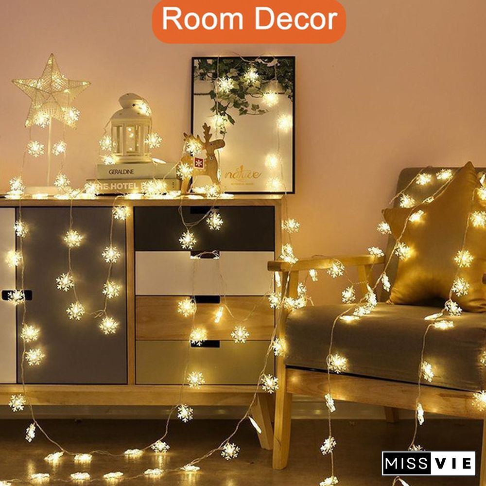 Battery Operated Snowflake Fairy String Lights For Indoor Outdoor Home Bedroom Patio Room