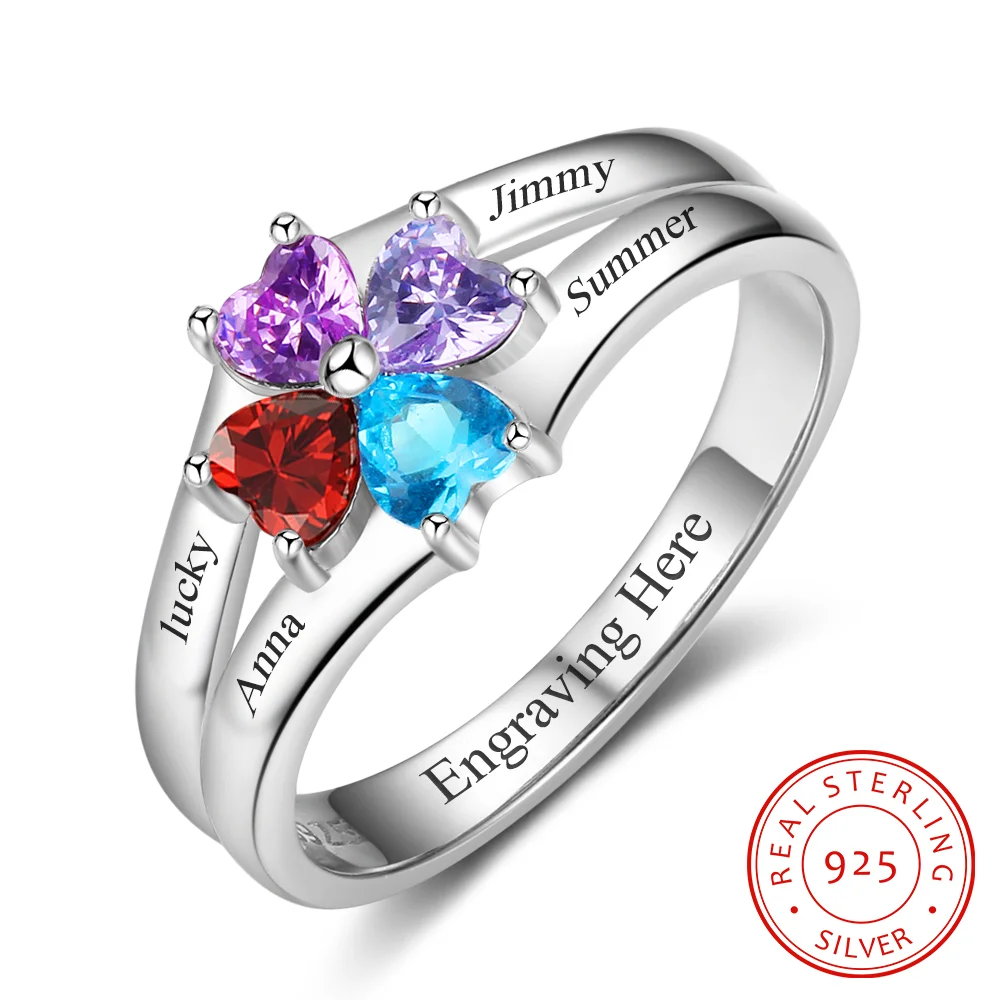 Personalisierte Mutter Ring mit 4 simulierten Geburtssteinen eingraviert 4 Namen Familienring Geschenk für Mama Kettenmachen