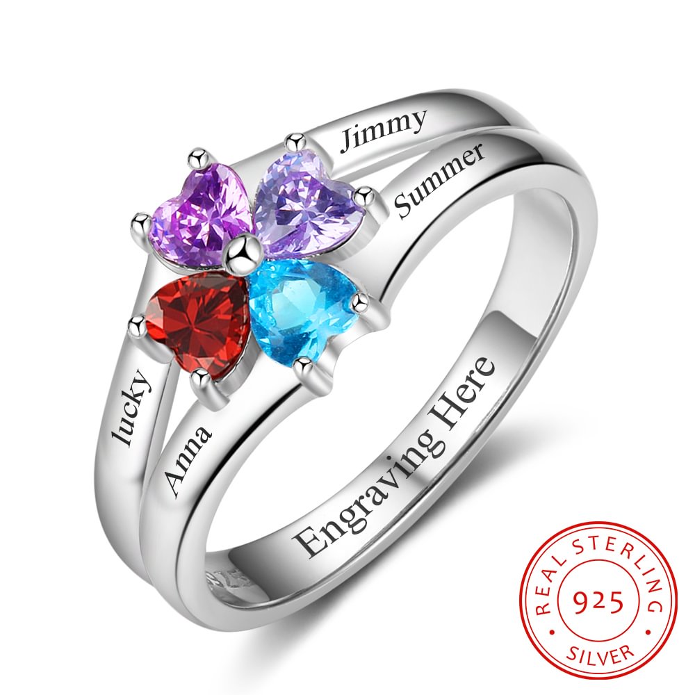Personalisierte Mutter Ring mit 4 simulierten Geburtssteinen eingraviert 4 Namen Familienring Geschenk für Mama n4-b4-t1 Kettenmachen