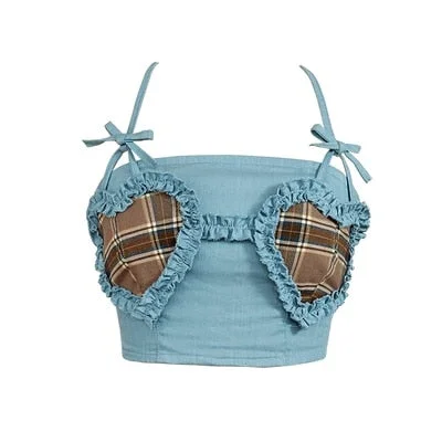 Japanese Sweet Suit Suspenders Hot Pants Two-Piece Women Summer Hot Girl Sexy Ruffled Halter Top + High Waist Shorts Set