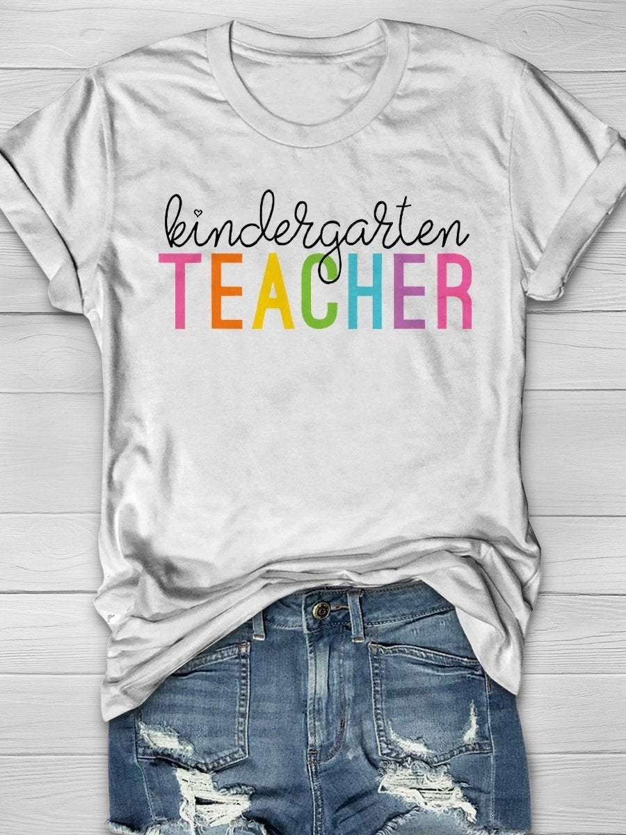 Rainbow Kindergarten Teacher Print Short Sleeve T-shirt