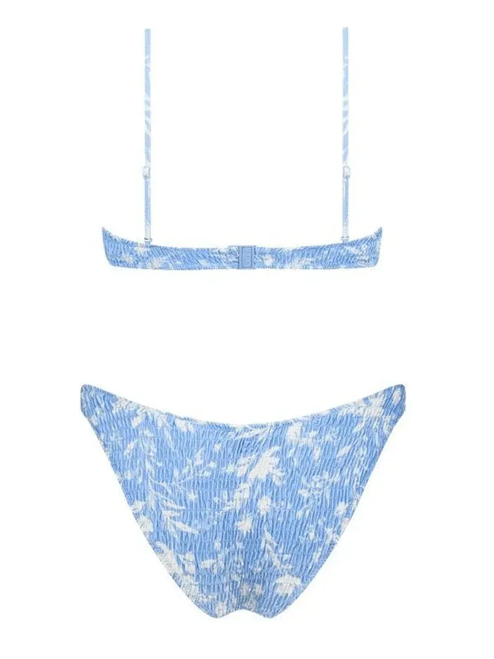 Brownm smocked bikini set with floral print
