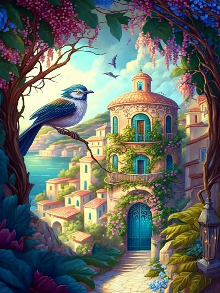 Fantasy Town And Bird 11CT/14CT Stamped Cross Stitch50*60CM