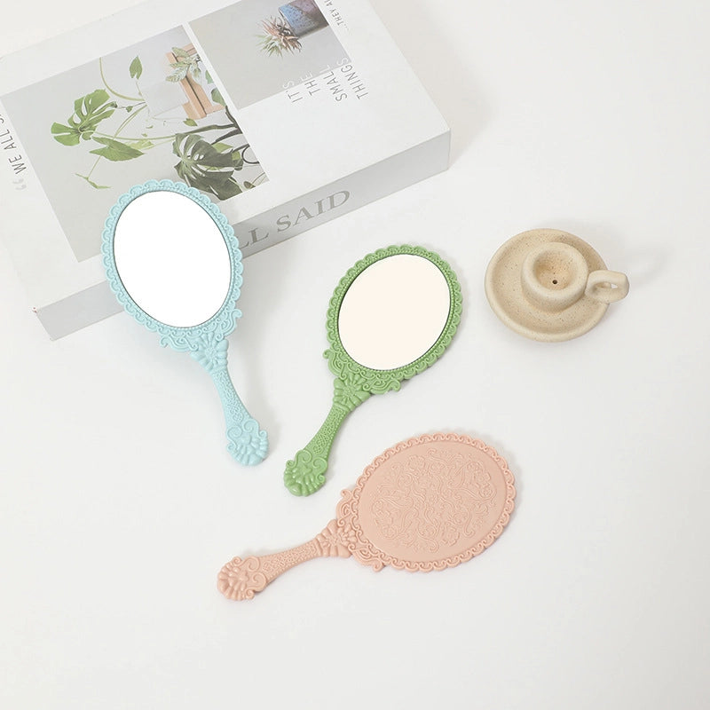 Handheld Makeup Mirror European Lace Small Portable Plastic Handle Advertising Small Mirror Factory