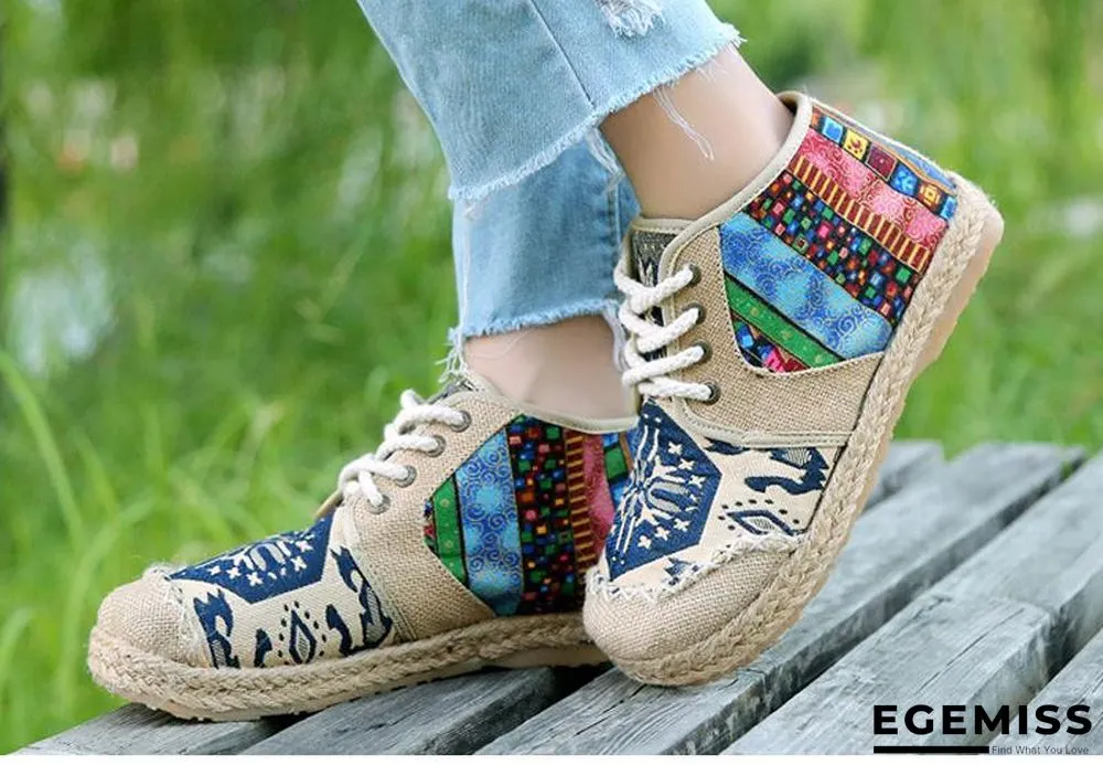 Embroider Shoes Women Ankle Boots Flat Autumn Shoes Comfortable Lace-Up Shoes Flats | EGEMISS