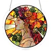 (25cm)DIY Acrylic Jigsaw Puzzle Window Hanging with Hanging Chain DIY Stained Glass Decoration Round Window Puzzle Decor for DIY Craft Project (Stained Glass Floral Lady)