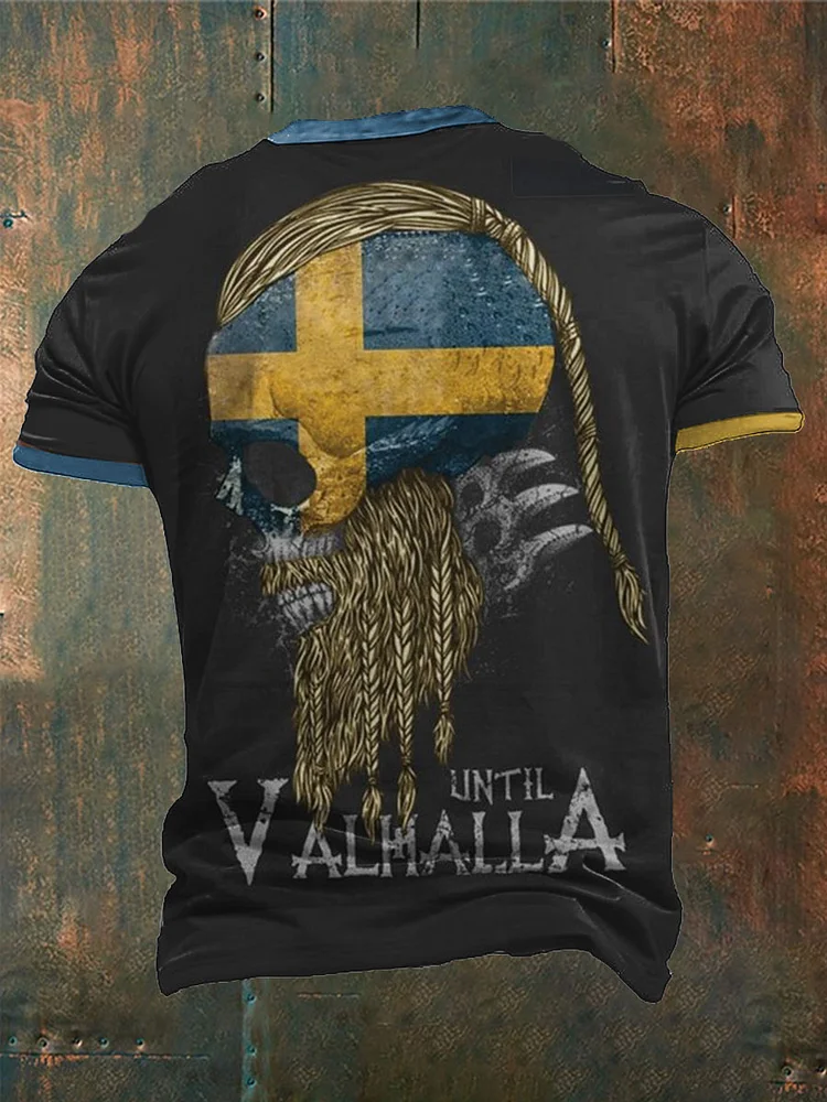 Herren Sweden Viking Style Bedrucktes T-Shirt