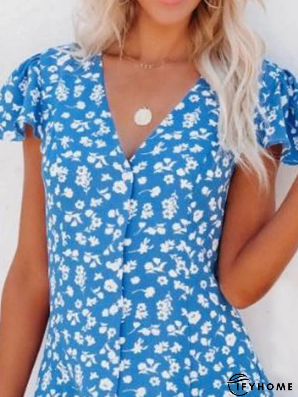 V Neck Casual Short Sleeve Dress | IFYHOME