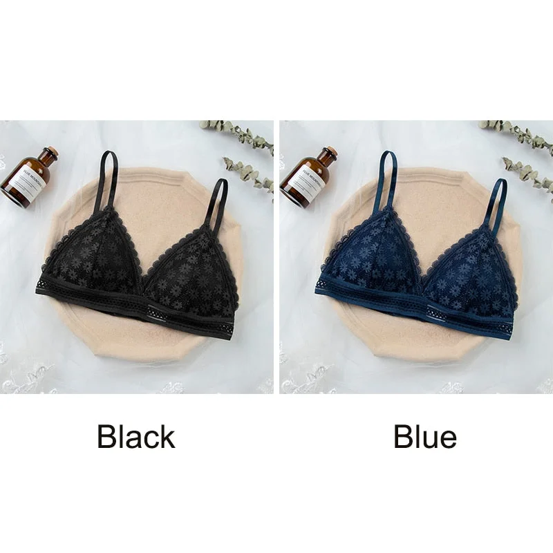 Women Lace Bra No Steel Ring Beauty Back Wrapped Chest Comfortable Daisy Brassiere Stretch Triangle Cup Padded Underwear 1/2Pcs