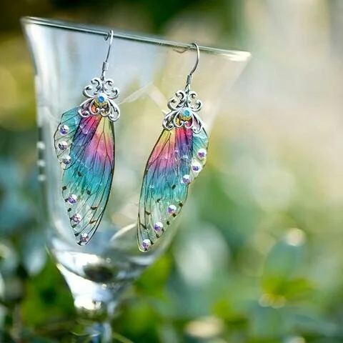 Sprite Fairy Wing&colorful Diamond Gradient Butterfly Wings Earrings