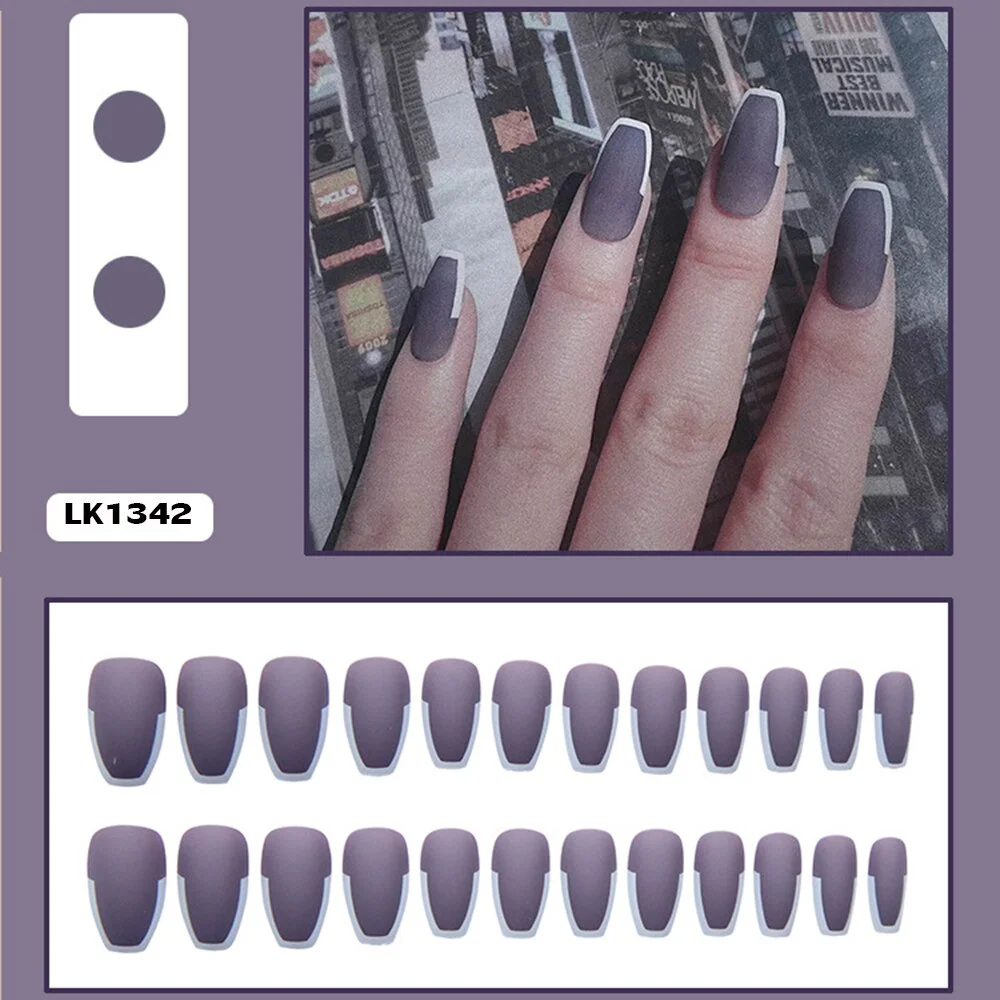 Fake nails with designs coffin artificial nails tips overhead press on nail Purple French false nails set nail art Accessories