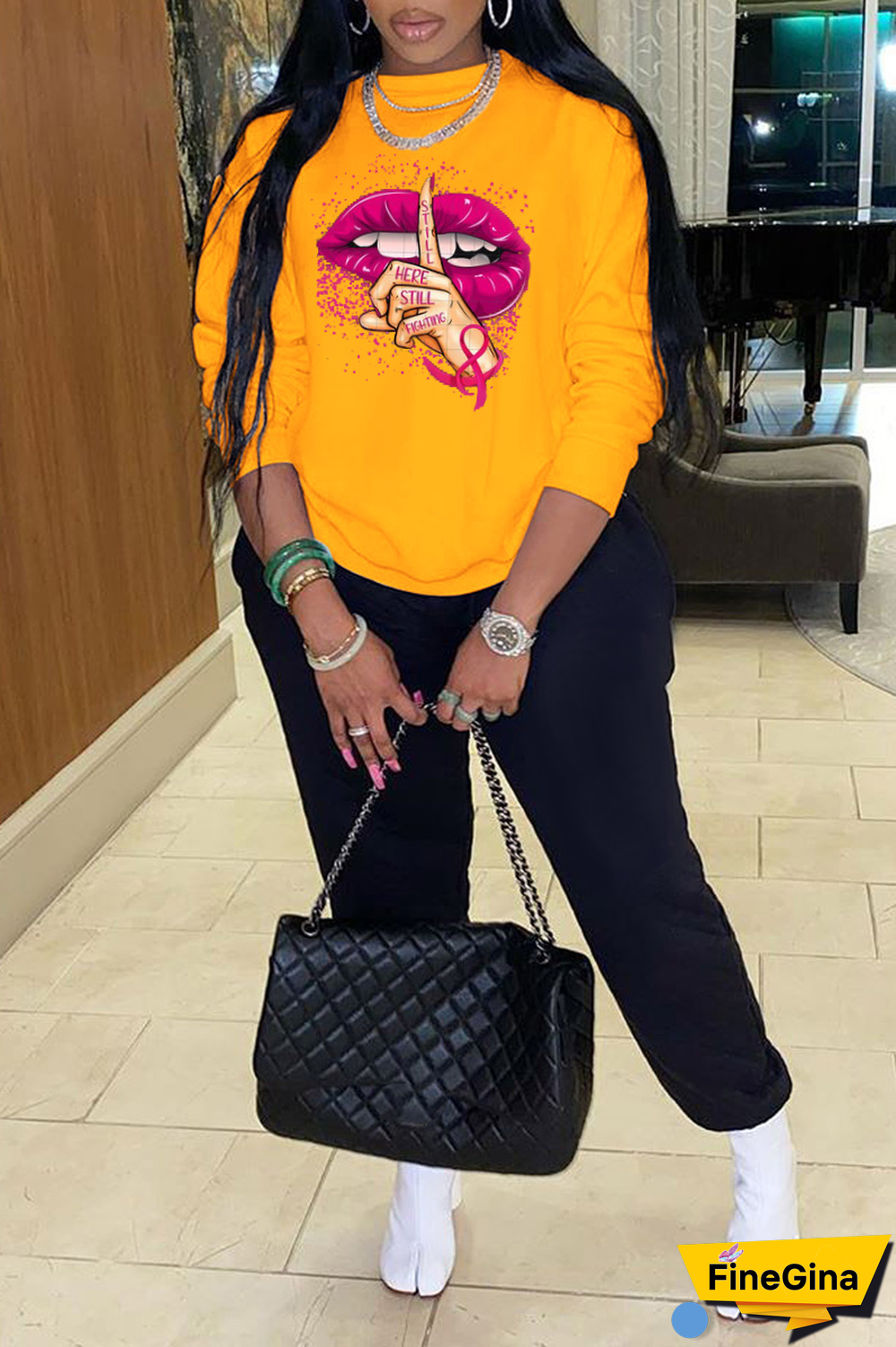 Blue Casual Street Lips Printed Patchwork O Neck Tops