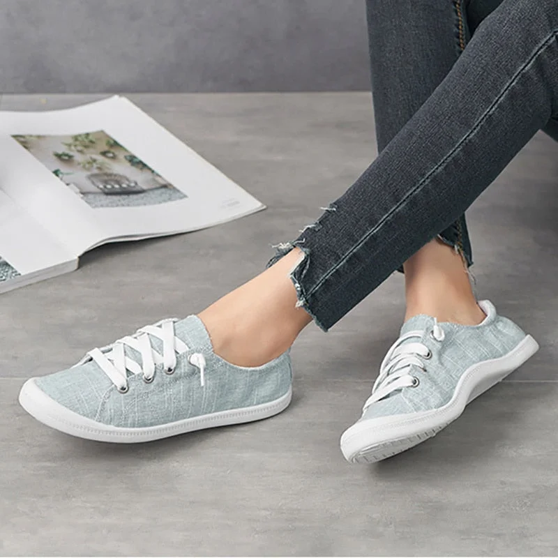 Trendy Canvas Vulcanize Sneakers Casual Flat Heel Soft Fabric Slip on Lazy Handmade Sewing Lightweight Leisure Street Shoes Girl