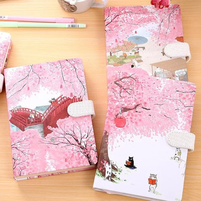 Pink Kawaii Sakura Cat Notebook S12745