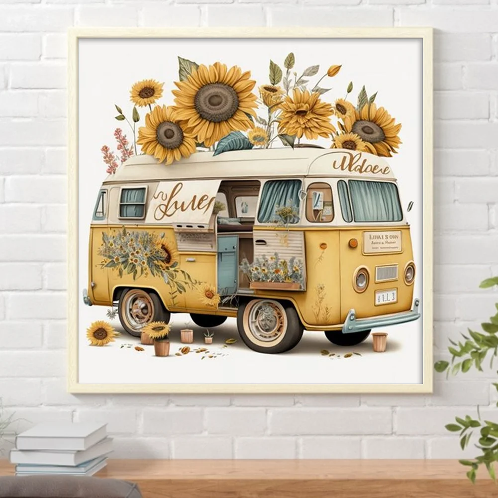 Full Round Diamond Painting 30*30cm - Sunflower Bus