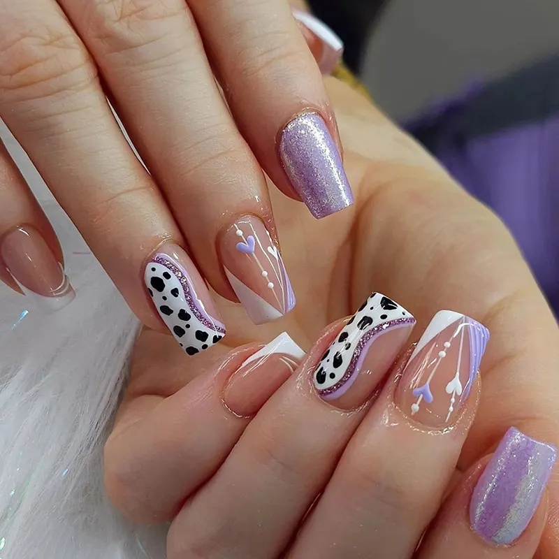 Churchf Churchf Long Sweet Sister Fashion Nail Cow Lines Love Fake Nail Pink Tender Girl Wind Wear Nail