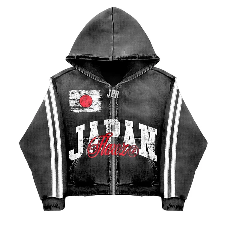 Vintage  Japanese Street Culture Zip-up Washed Hoodie