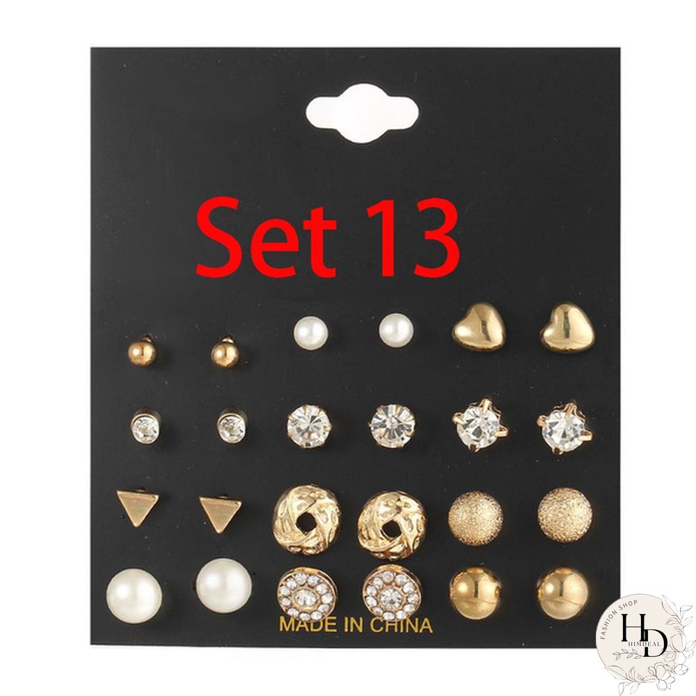 Pairs Flower Womens Earrings Set Pearl Crystal Stud Boho Geometric Tassel For Women