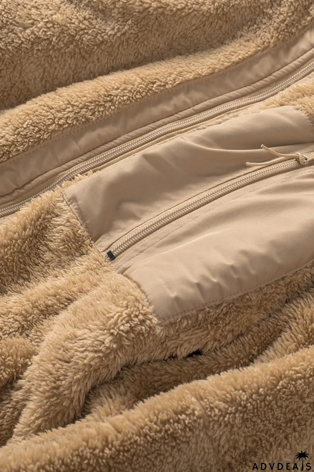 Zip Up Sherpa Coat With Pocket