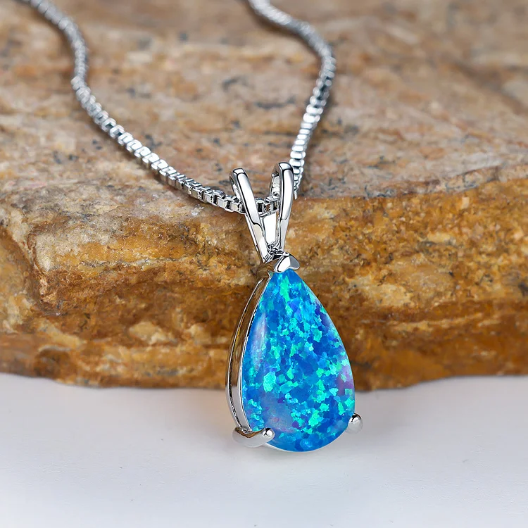 Olivenorma Synthetic Opal Water Drop Pendant Simple Necklace