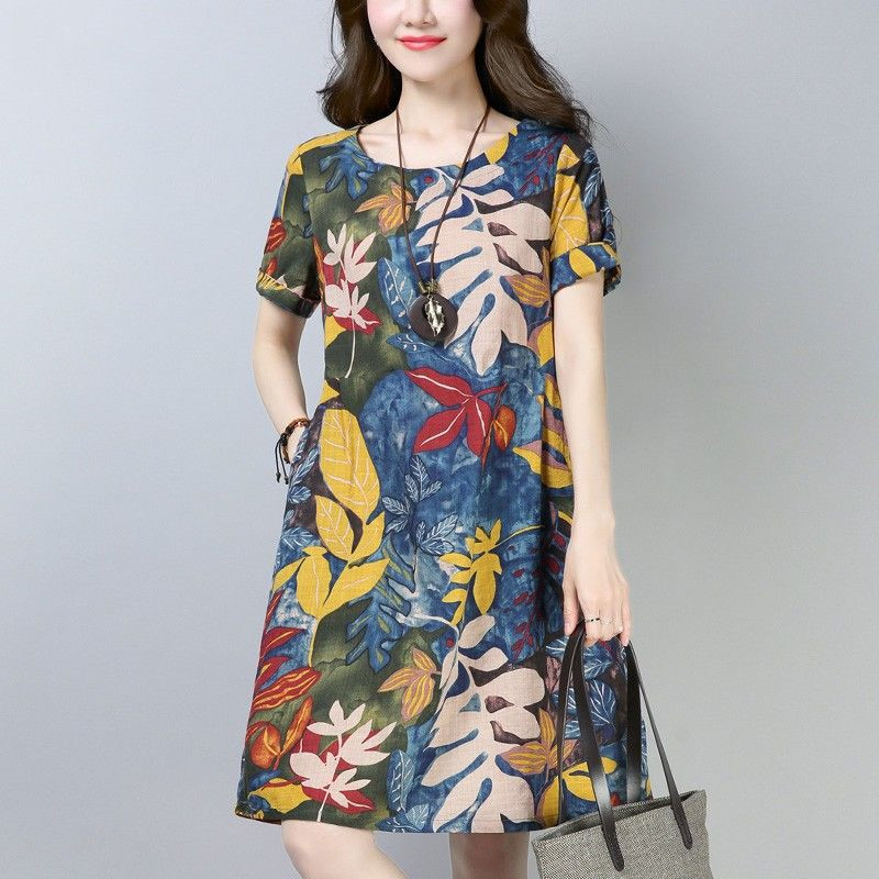 Women Summer Ethnic Vintage Print Elegant Casual Dress