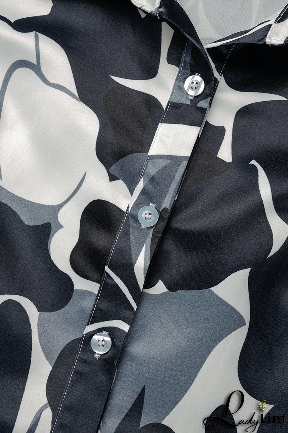 Blue Sweet Print Patchwork Buckle With Belt Turndown Collar A Line Dresses