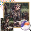 Lesemädchen im Wald - runder Bohrer Diamantmalerei - 45*45cm (teilweiser Bauchbohrer)