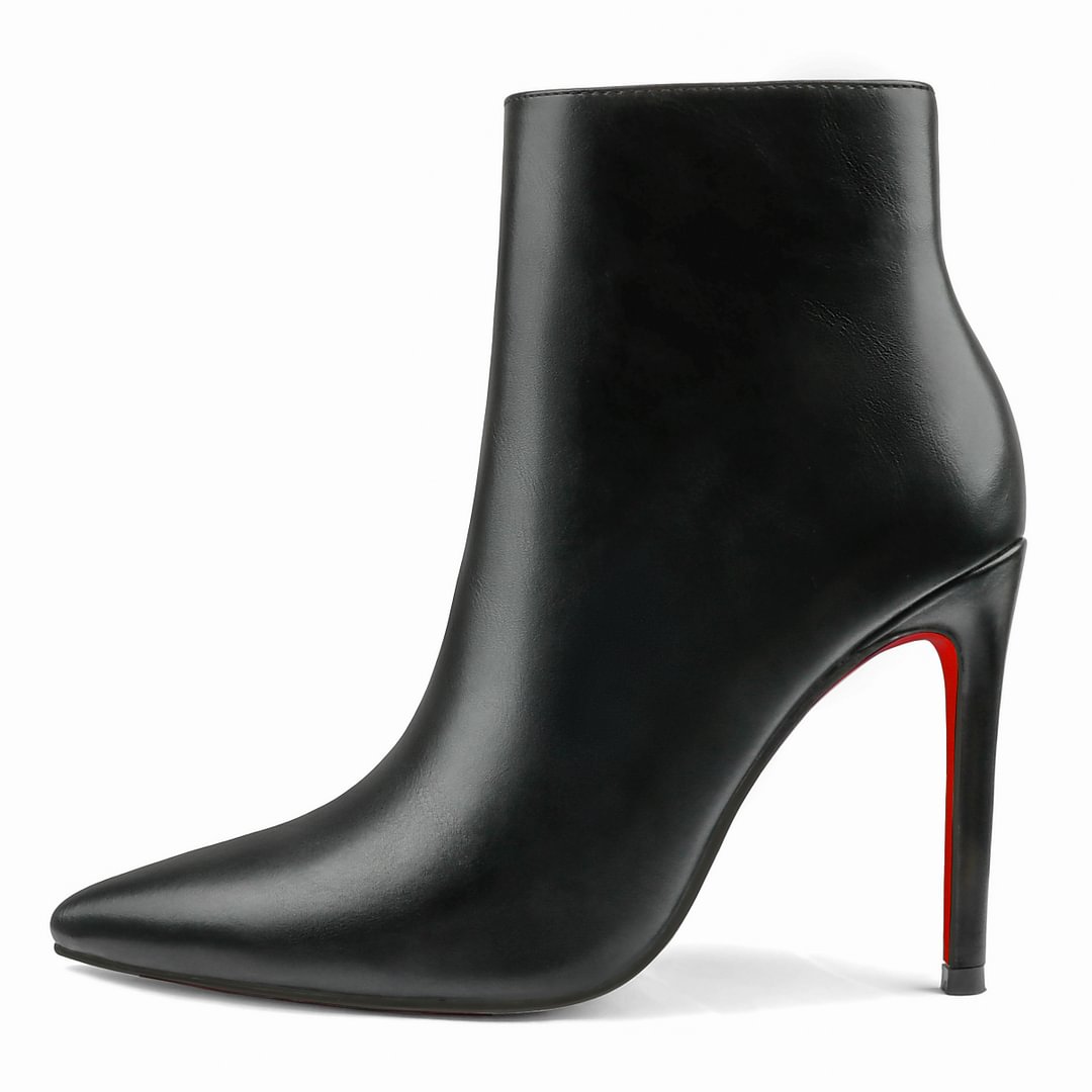 Women's Closed Pointed Toe Chain Studded Stiletto Ankle Boots Red Bottom Heels-MERUMOTE