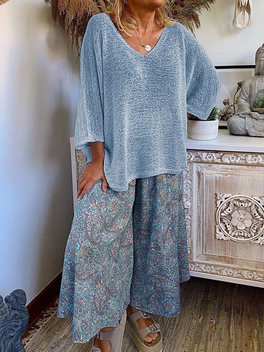 Casual Ethnic Style V-neck Suit