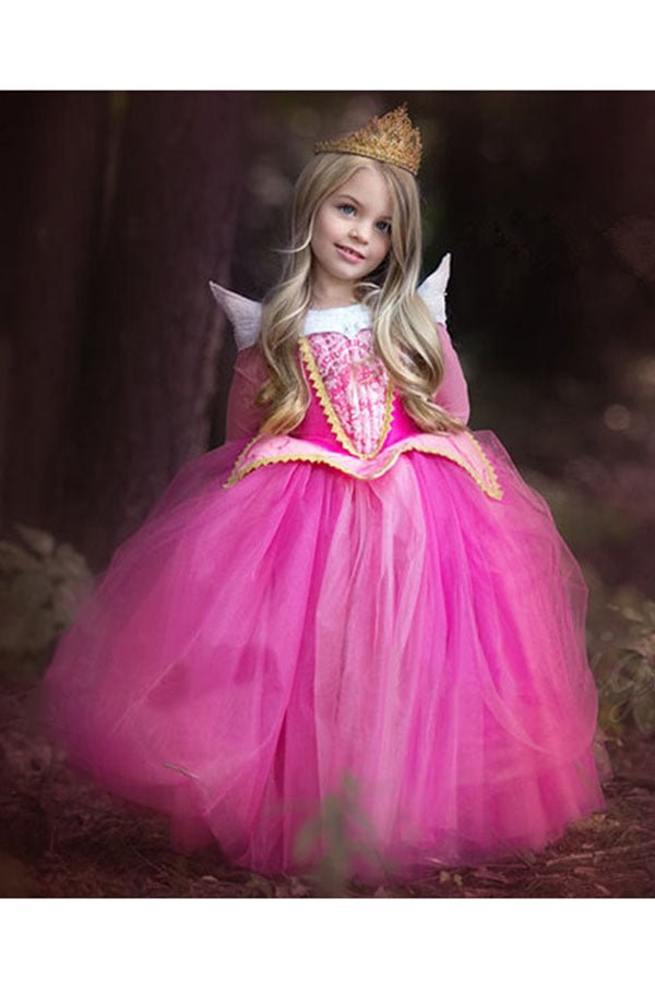 Halloween Long Sleeve Graceful Little Girl Princess Aurora Costume Pink-elleschic
