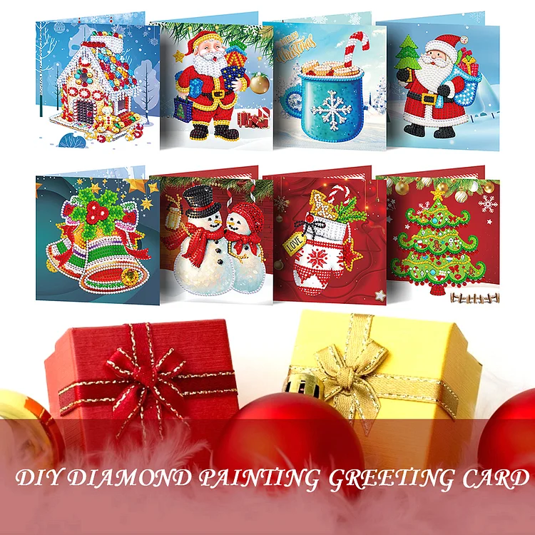 Diamondpainting Christmas Card Diamond Picture 5D DIY Diamond Painting Cards 8pc, As Shown