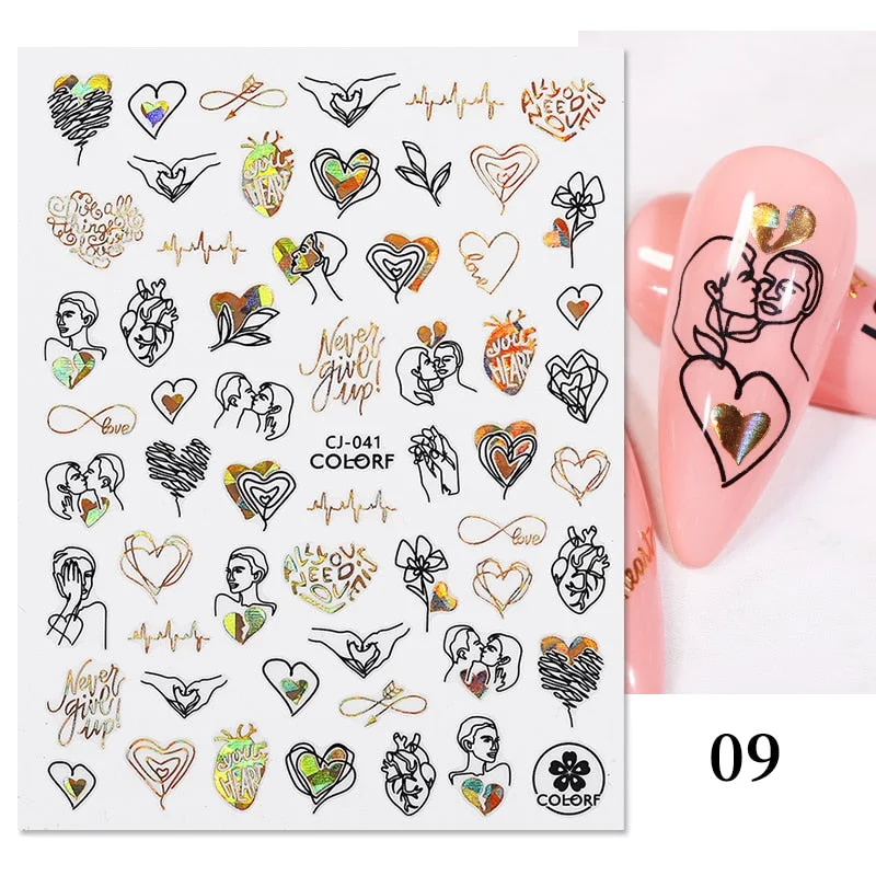 1 Pc White Gold Laser Leaves 3D Nail Stickers Leaf Cute Spring Sliders for Nails Flowers Adhesive Sticker Nail Art Design Decal-Nail Inspo