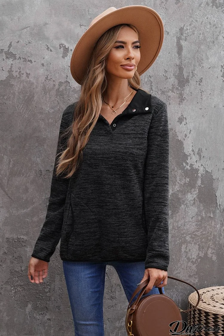 Heathered Turn-down Collar Pullover Sweatshirt