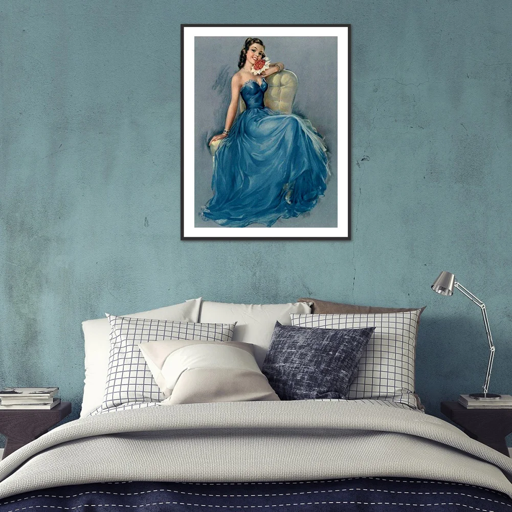 Full Round Diamond Painting 30*40cm - Woman In Blue Dress