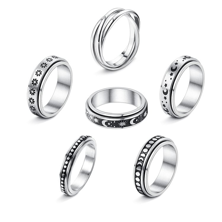 6 PCS Stress Relieving Wide Ring Set