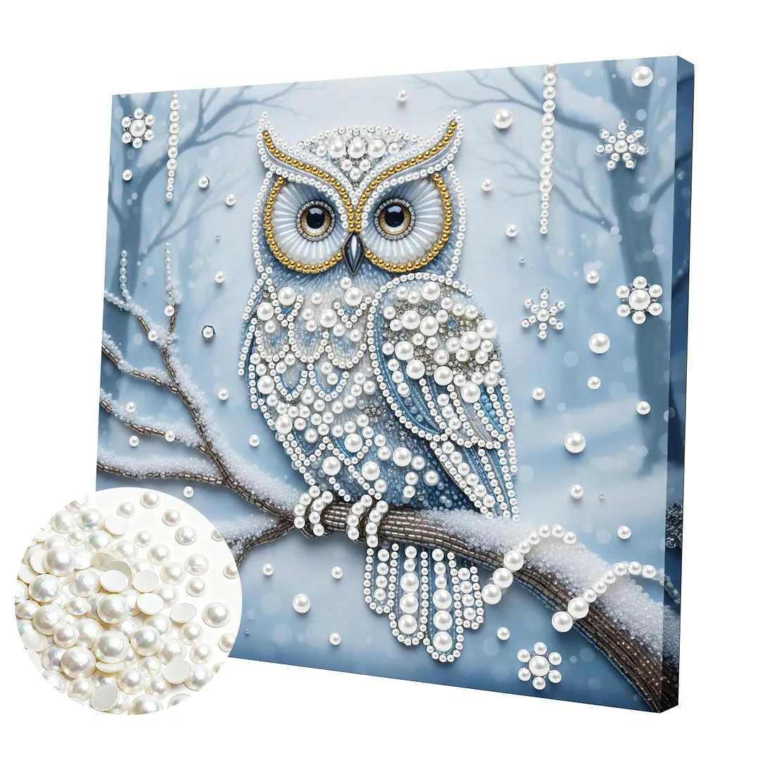 Owl - DIY Pearl Diamond Art Kit With Frame 25*25cm