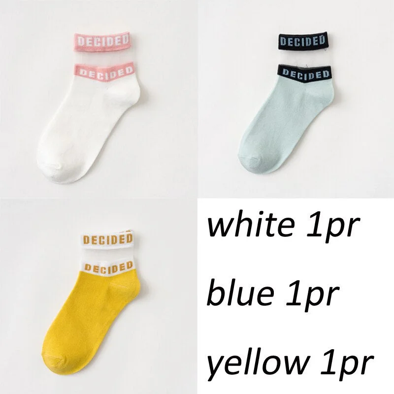 3 pair/set Lot Patchwork Fashion Socks for Girls Women Comfortable Letter Sox mix Summer Color Indoor Floor socks Cute