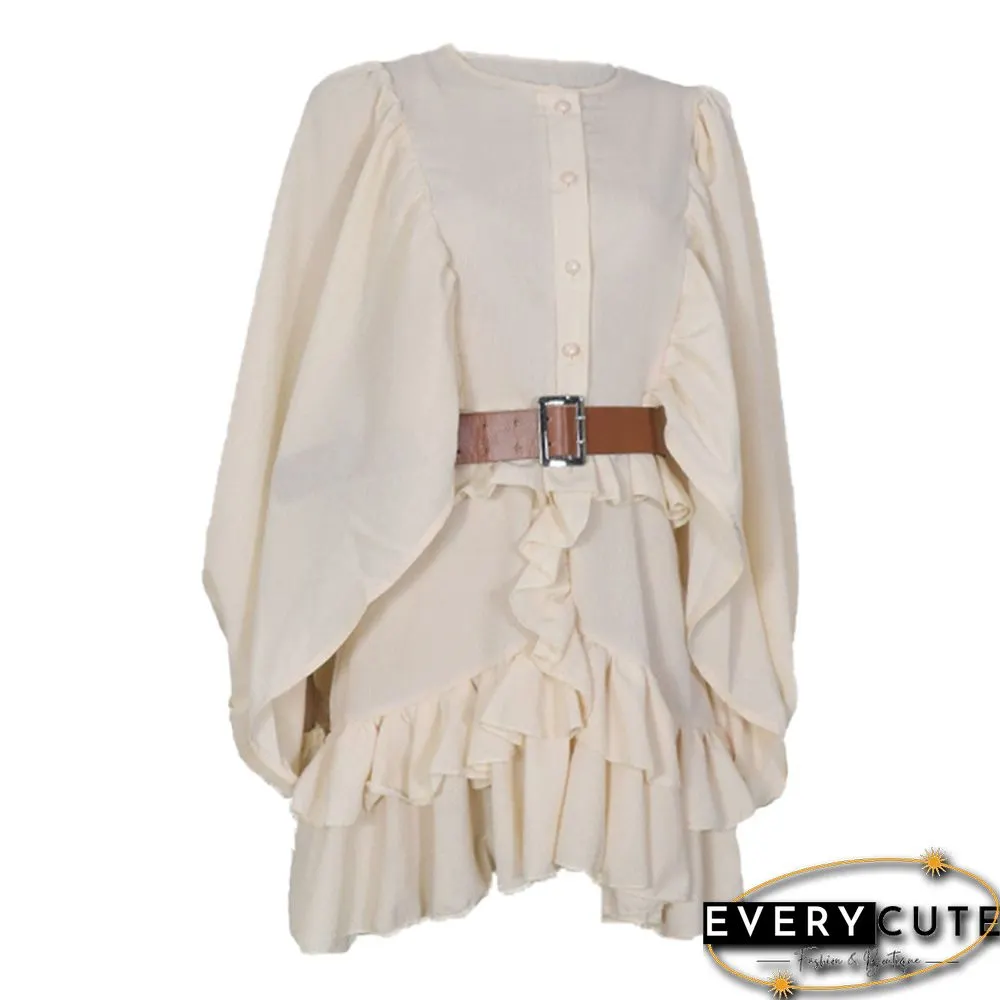 Lantern Ruffled Waist Slim Dress