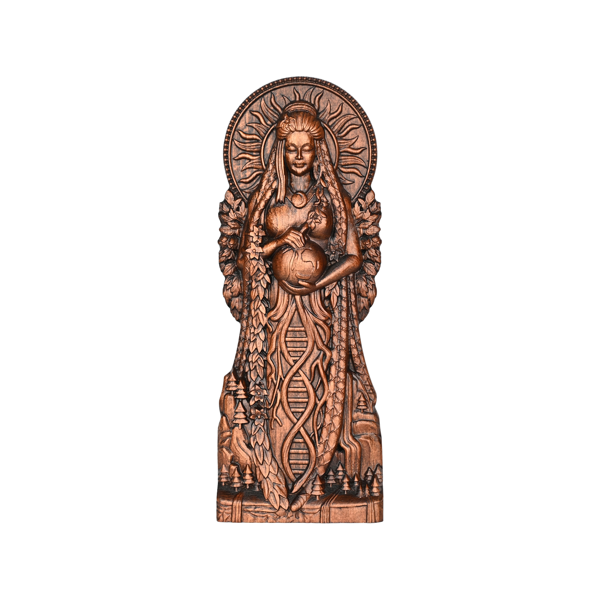 Scandinavian Mythology Earth Mother Goddess Carved Wooden Ornament
