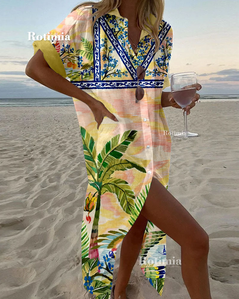 Seaside Holiday Printed Shirt Dress