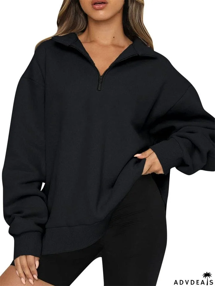 Women's Comfy Casual Half Zip Long Sleeved Sweatshirt