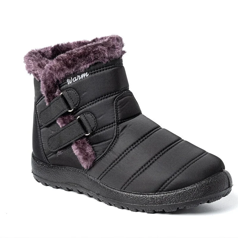 Women Winter Boots 2021 Non Slip Plush Warmth Snow Boots Ladies Hook Loop Solid Flats Female Short Boots Plus Size Woman Shoes
