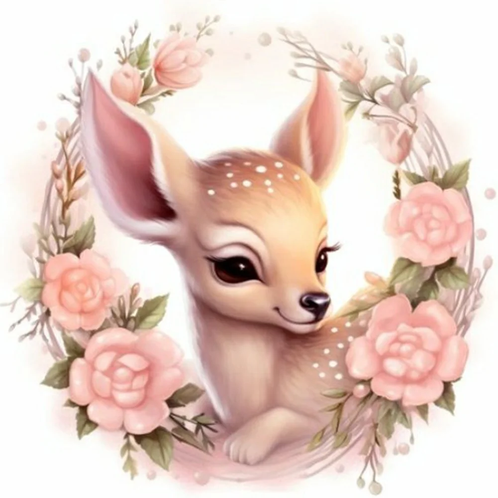 Full Round Diamond Painting - Flower Deer(Canvas|40*40cm)