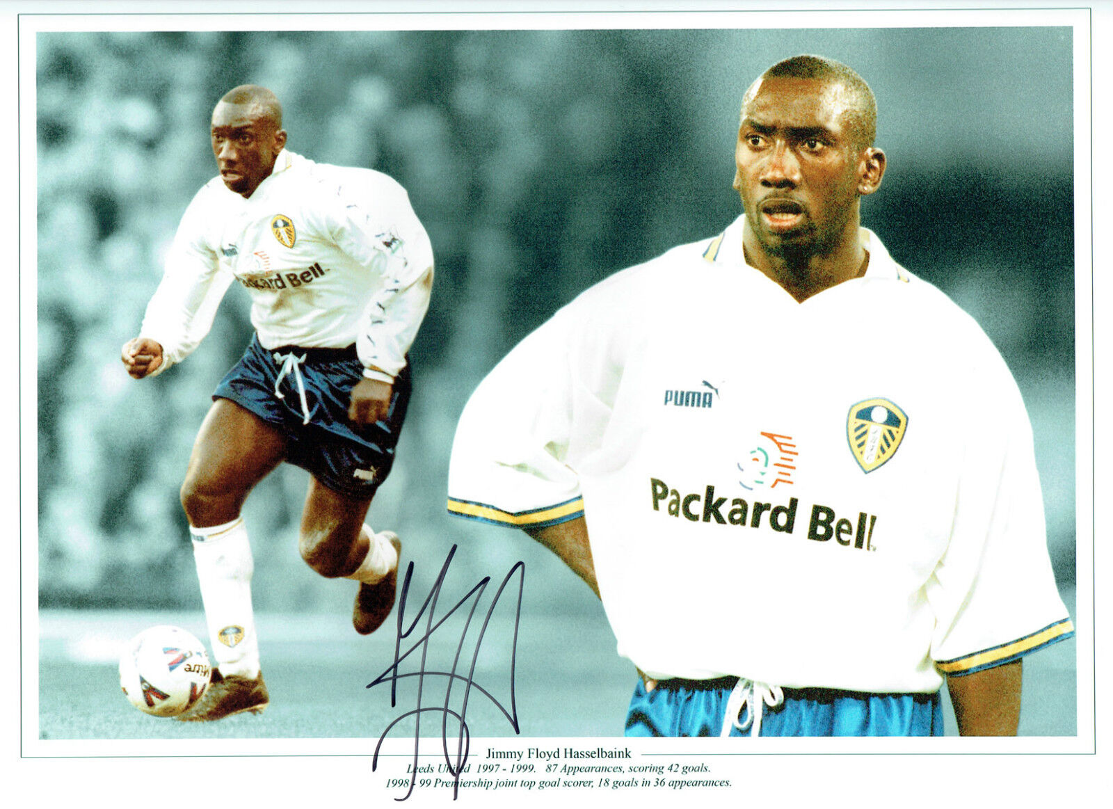 Jimmy Floyd HASSELBAINK SIGNED Autograph 16x12 Photo Poster painting AFTAL COA Leeds United