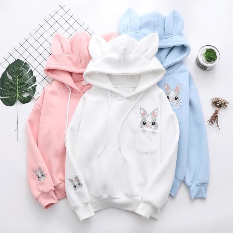 White/Pink/Blue Kawaii Bunny Ears Hoodies Jumper SP1711261