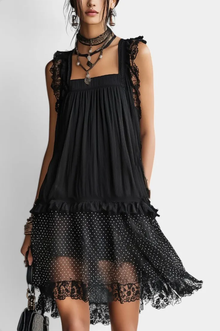 Layered Lace & Polka Dot Mini Dress