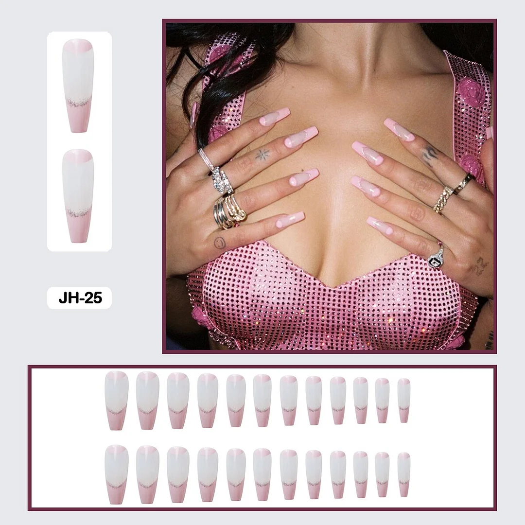 24pcs/box Long Trapezoid Fake Nails Geometric Simplicity Personality Graffiti Animal Pattern Nail Art Nails Press on With Glue-Nail Inspo