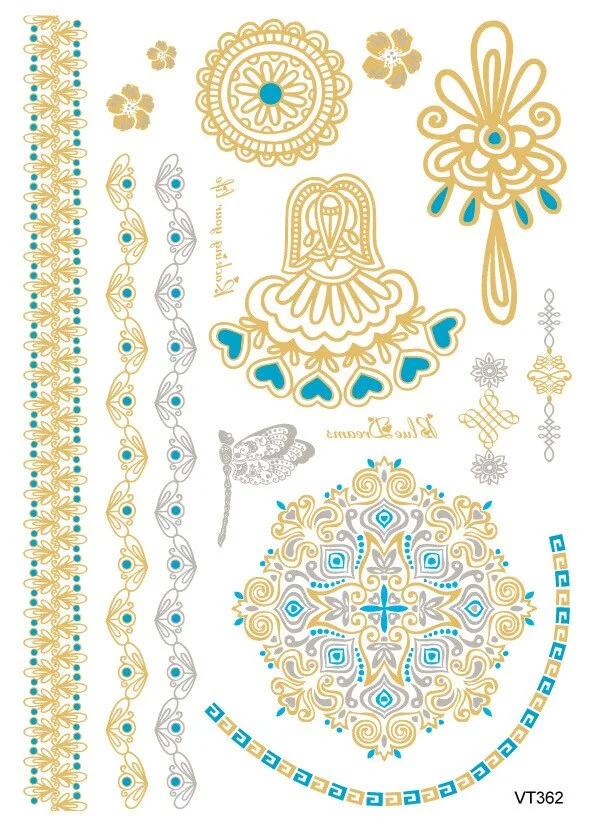 24 Kinds Metallic Bronzing Mandala Temporary Tattoo Sticker Glitter Gold Body Art Waterproof Disposable tatouage temporaire